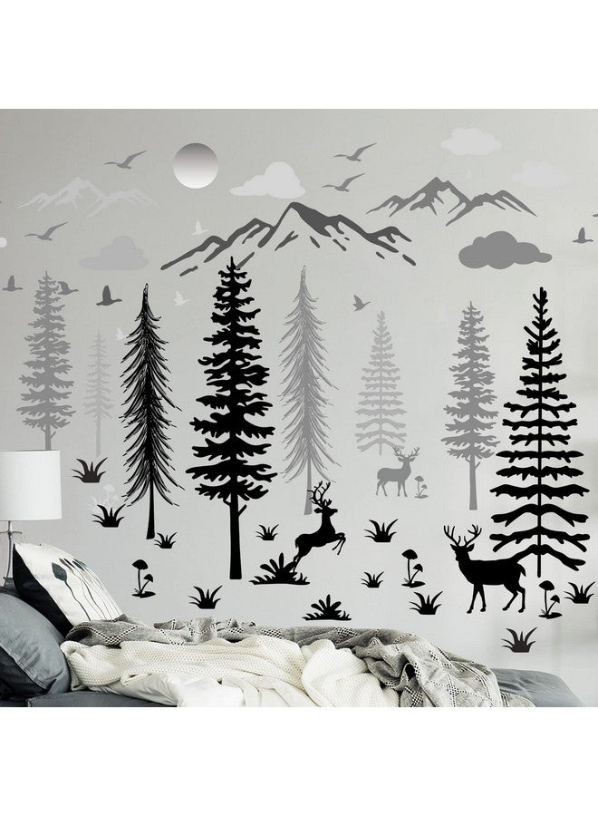 Teling 8 Pieces Winter Snowflake Wall Decals Stickers Dreamy Nursery Forest Woodland Trees Deer Pine Tree Wall Decals for Kids Room Winter Decor(Black, White, Gray) - Image 2