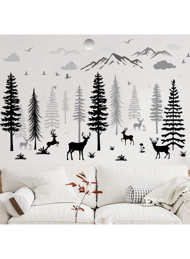 Teling 8 Pieces Winter Snowflake Wall Decals Stickers Dreamy Nursery Forest Woodland Trees Deer Pine Tree Wall Decals for Kids Room Winter Decor(Black, White, Gray) - Image 1