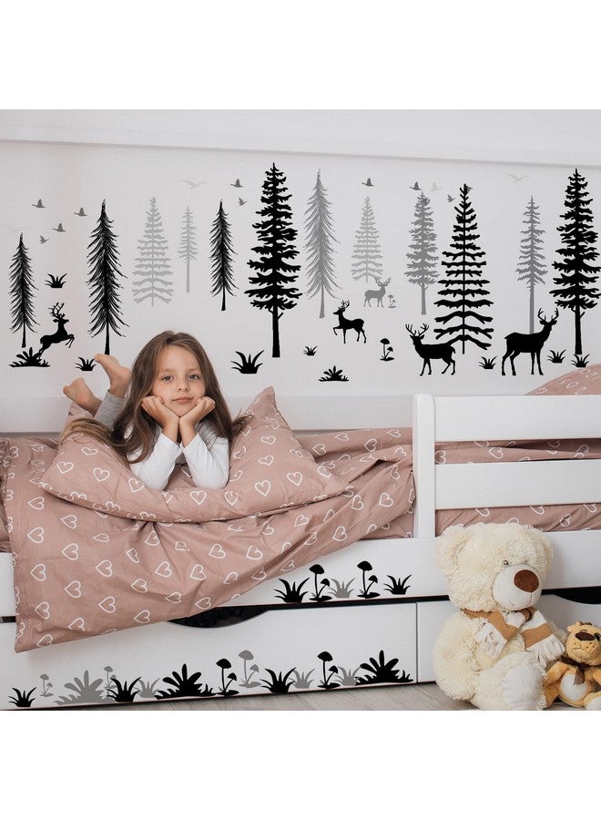Teling 8 Pieces Winter Snowflake Wall Decals Stickers Dreamy Nursery Forest Woodland Trees Deer Pine Tree Wall Decals for Kids Room Winter Decor(Black, White, Gray) - Image 5