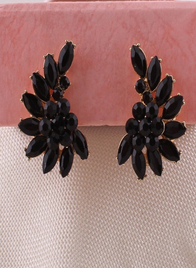 جريس جون أقراط فاخرة بتصميم عصري، مطلية بالذهب ومزينة بالكريستال، بدون ثقوب، مناسبة لحفلات الزفاف والمناسبات النسائية، مضادة للحساسية (أسود) - Image 3