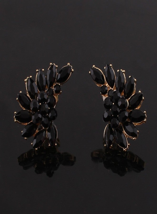 جريس جون أقراط فاخرة بتصميم عصري، مطلية بالذهب ومزينة بالكريستال، بدون ثقوب، مناسبة لحفلات الزفاف والمناسبات النسائية، مضادة للحساسية (أسود) - Image 4