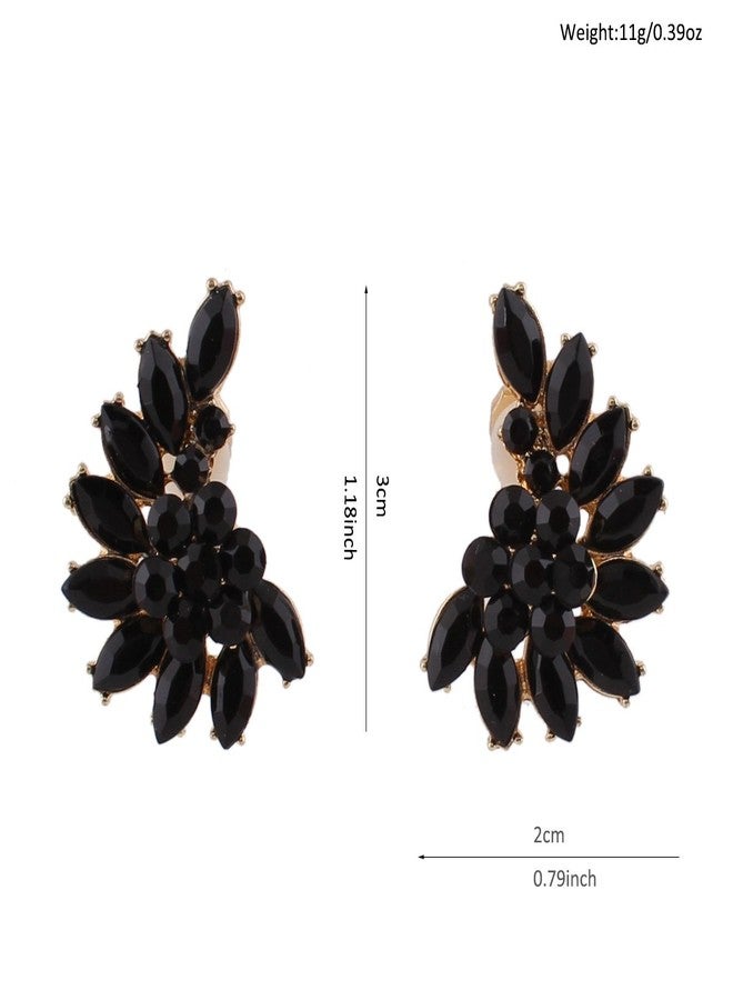 جريس جون أقراط فاخرة بتصميم عصري، مطلية بالذهب ومزينة بالكريستال، بدون ثقوب، مناسبة لحفلات الزفاف والمناسبات النسائية، مضادة للحساسية (أسود) - Image 5