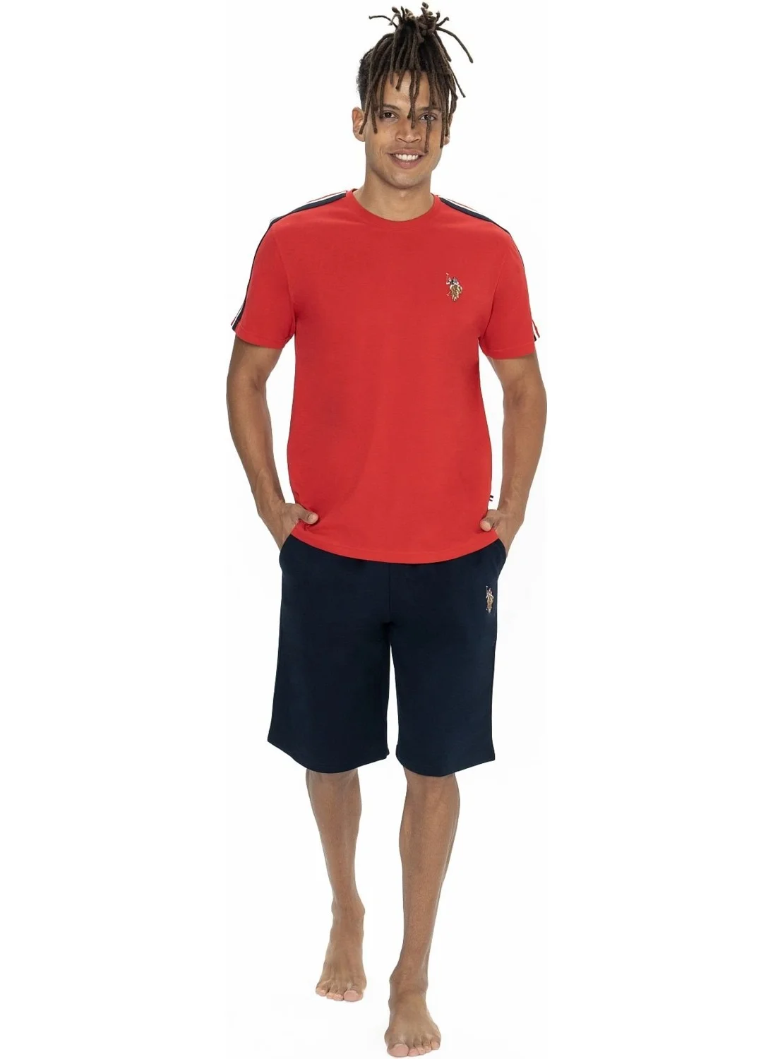 U.S. Polo Assn. 18868 Men's Short Sleeve Crew Neck Pajama Set with Shorts-Red