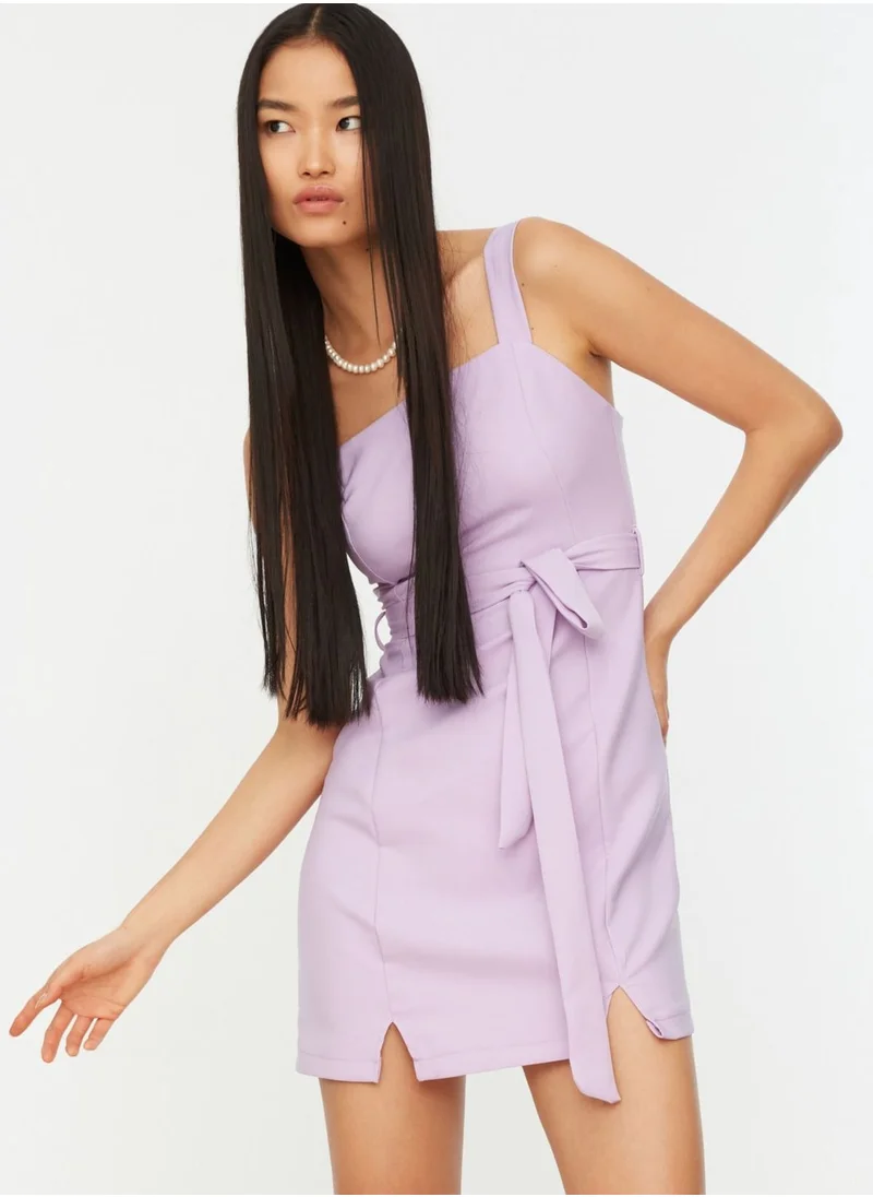 trendyol Square Neck Front Slit Cami Dress