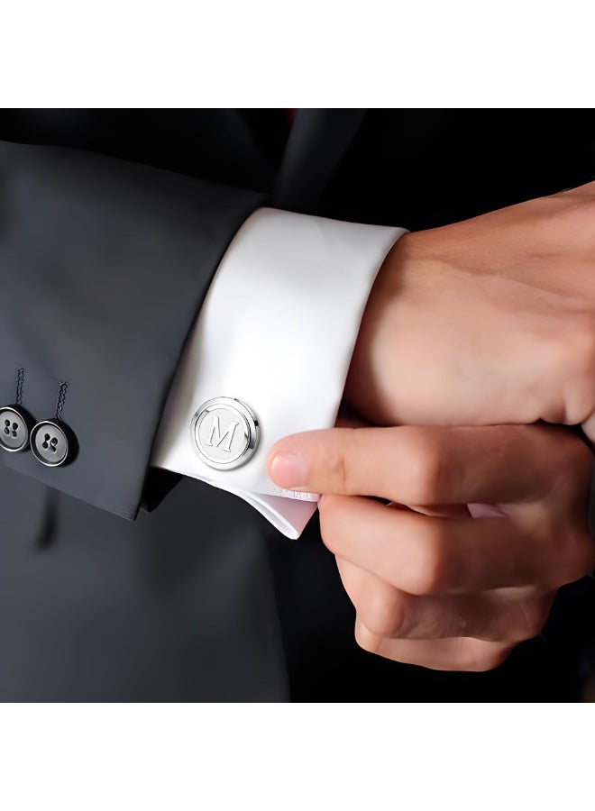 1 Pair Mens Classic Stainless Steel Initial Cufflinks 26 Alphabet Initial Letter Cufflinks Business Wedding Shirts (Silvery Letter M) - Image 4