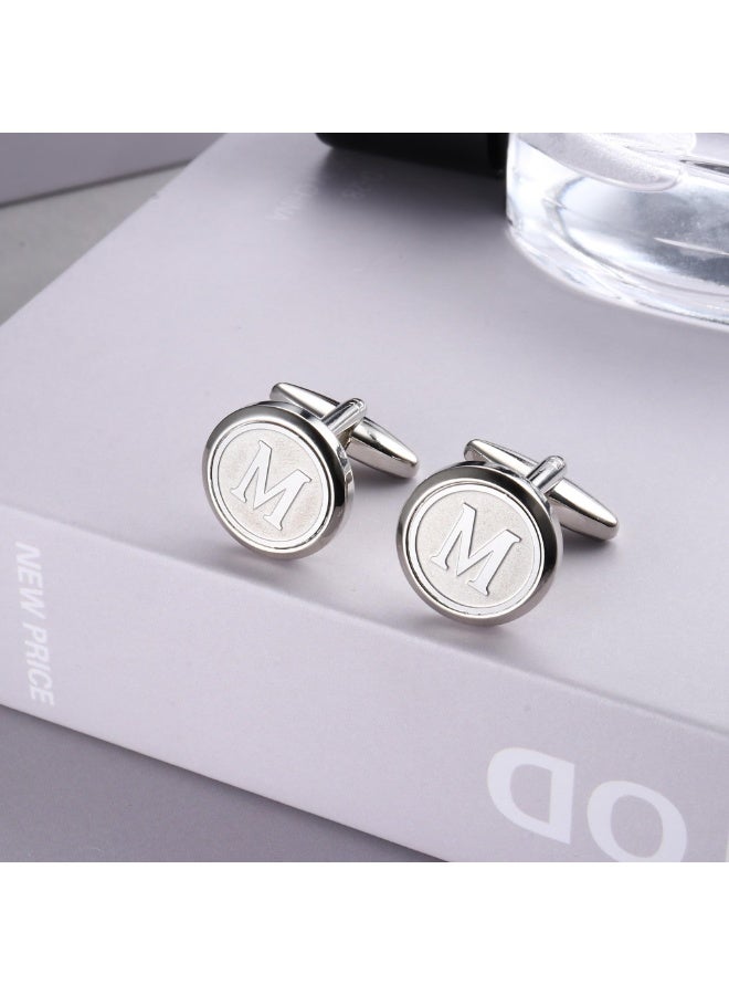 1 Pair Mens Classic Stainless Steel Initial Cufflinks 26 Alphabet Initial Letter Cufflinks Business Wedding Shirts (Silvery Letter M) - Image 5