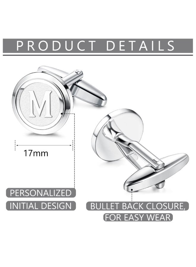 1 Pair Mens Classic Stainless Steel Initial Cufflinks 26 Alphabet Initial Letter Cufflinks Business Wedding Shirts (Silvery Letter M) - Image 3