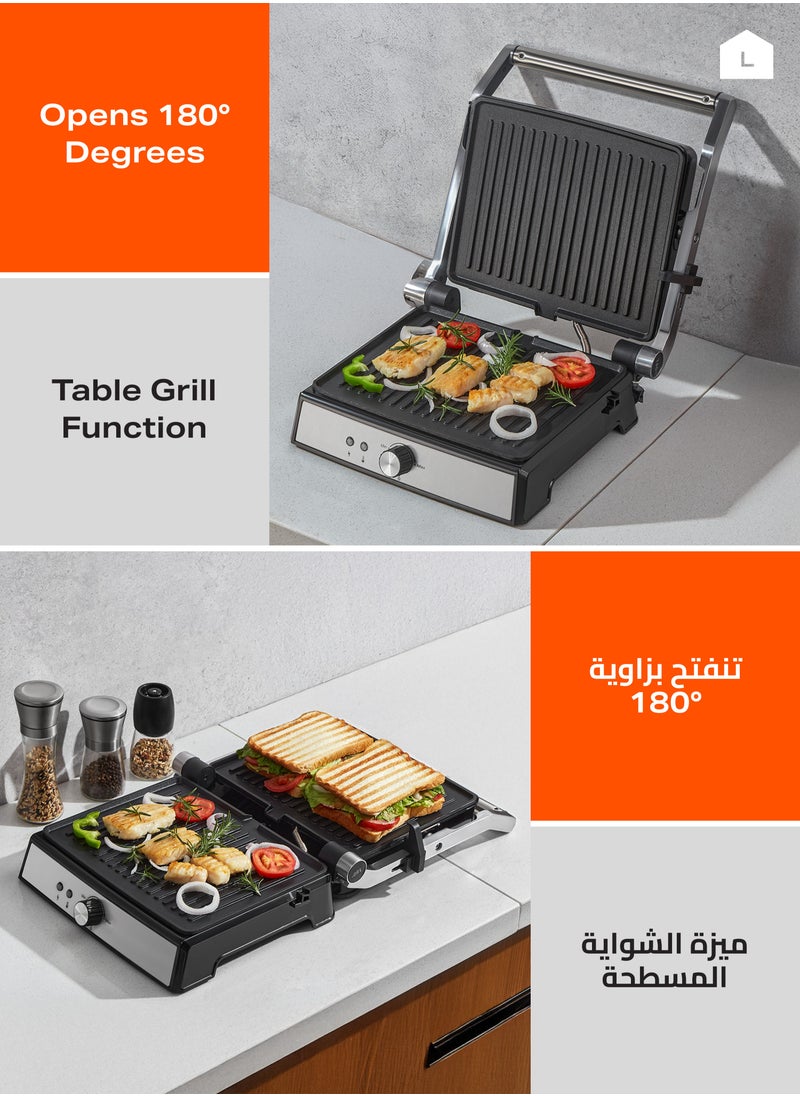 LAWAZIM - 4-Slice Sandwich/Panini Press & Grill Maker - 2000W - Non-Stick Plates, Adjustable Temperature Control, Dual Cooking Modes, 180° Open Grill, Oil Drip Tray, Cool-Touch Handle, Easy to Clean - Image 1