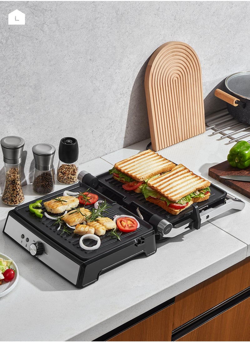 LAWAZIM - 4-Slice Sandwich/Panini Press & Grill Maker - 2000W - Non-Stick Plates, Adjustable Temperature Control, Dual Cooking Modes, 180° Open Grill, Oil Drip Tray, Cool-Touch Handle, Easy to Clean - Image 1
