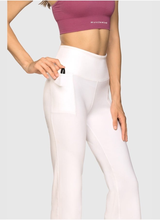 Musclemind Women's Flare Pants with High Waist Anti Slip No Roll Down Waistband, 2 Deep Pockets, Super Soft, Lightweight And Streachable Fabric for All Day Comfort  - Image 3