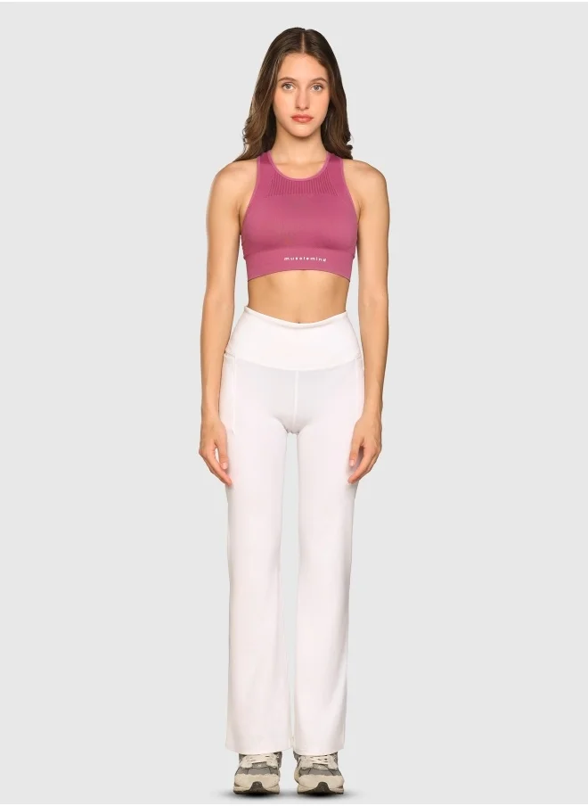 Musclemind Women's Flare Pants with High Waist Anti Slip No Roll Down Waistband, 2 Deep Pockets, Super Soft, Lightweight And Streachable Fabric for All Day Comfort