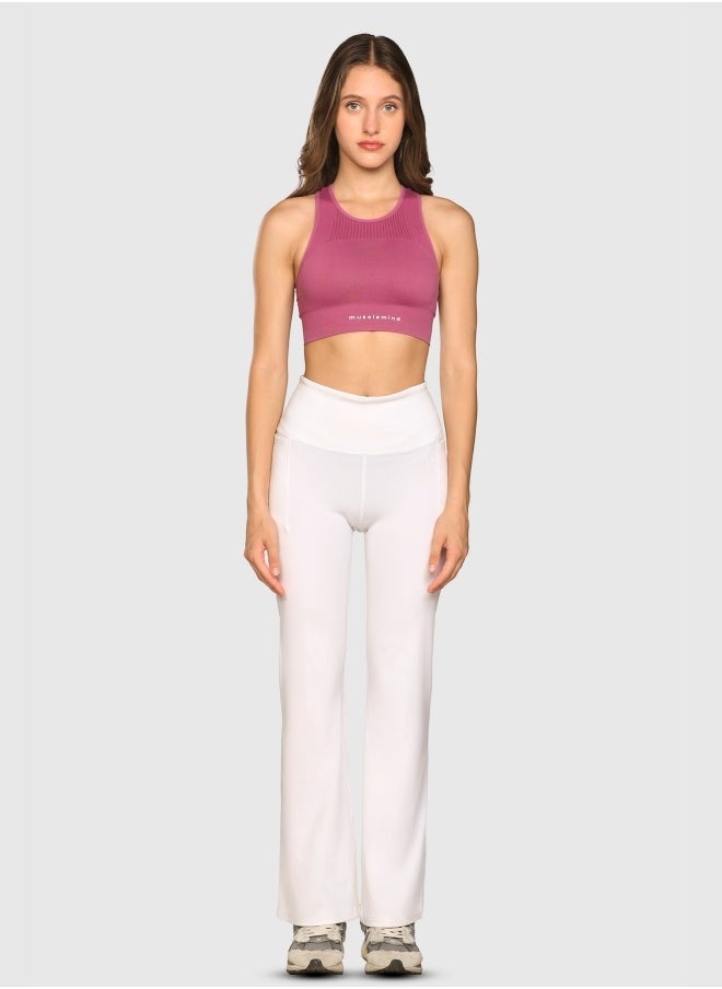 Musclemind Women's Flare Pants with High Waist Anti Slip No Roll Down Waistband, 2 Deep Pockets, Super Soft, Lightweight And Streachable Fabric for All Day Comfort  - Image 2