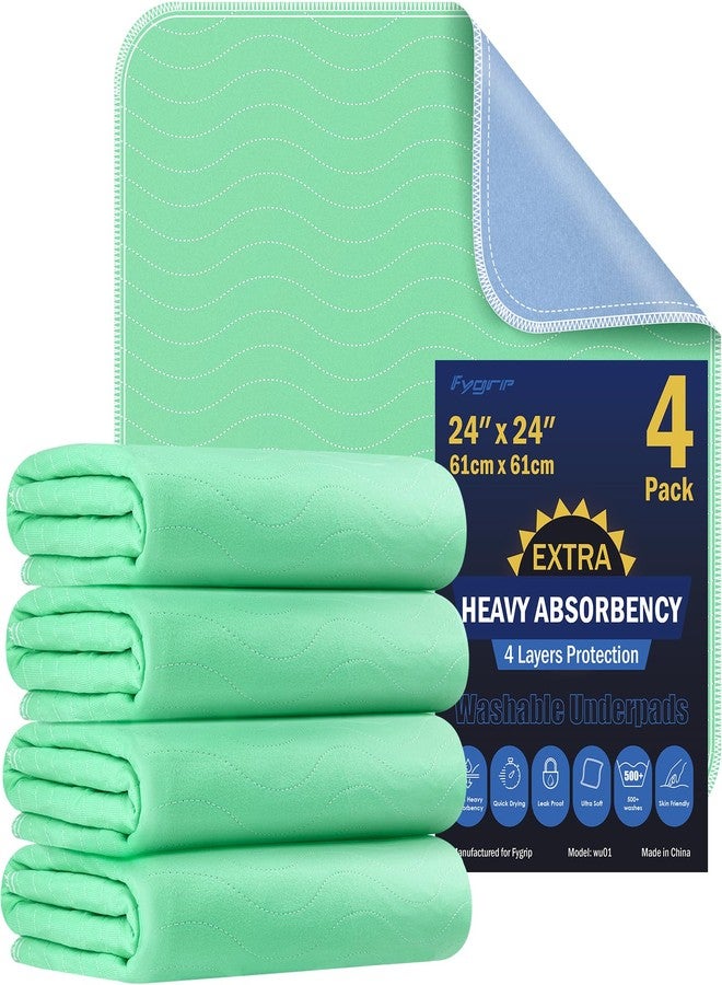 FYGRIP 4 Pack 24” x 24” Extra Heavy Absorbency Washable Underpads, Waterproof Nursing Pads Incontinence Bed Pads, Reusable Washable Pee Pads for Dogs, Diaper Changing & Adults, Washable Puppy Pads - Image 1
