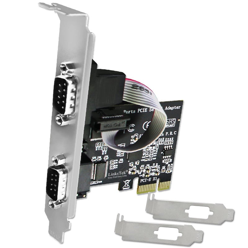 LinksTek 2-Port PCI Express RS-232 DB9 Serial Port Card for Windows XP, Vista,7, 8.x, 10, 11 32/64bit and Linux PCs, PCIE RS232 Card, PCIE Serial DB9 Port Card (PCIE-SE2) - Image 1
