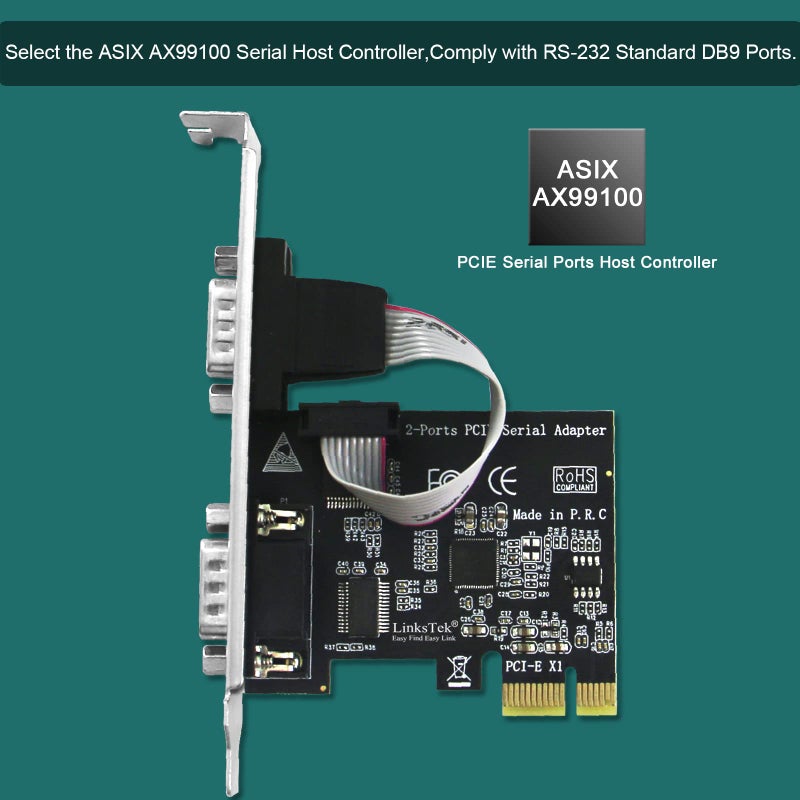 LinksTek 2-Port PCI Express RS-232 DB9 Serial Port Card for Windows XP, Vista,7, 8.x, 10, 11 32/64bit and Linux PCs, PCIE RS232 Card, PCIE Serial DB9 Port Card (PCIE-SE2) - Image 2