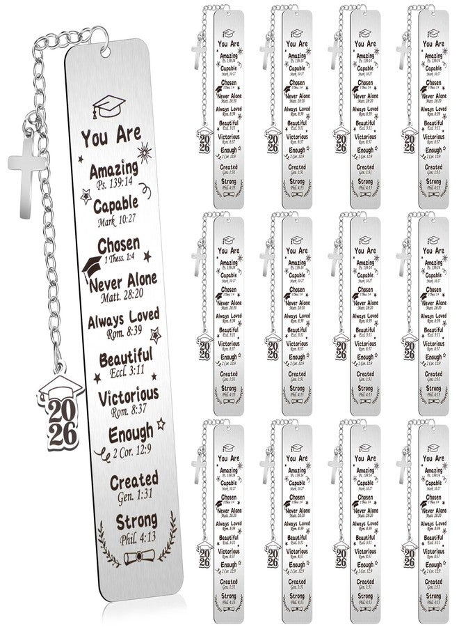 Skyygemm 12 Pcs Metal Graduation Inspirational Bible Verse Christian Bookmarks Cross Chain Class of 2026 Graduation Gifts Christian Religious Gifts for Him Her College High Middle School Students Grad - Image 1