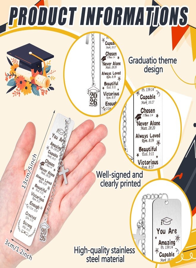 Skyygemm 12 Pcs Metal Graduation Inspirational Bible Verse Christian Bookmarks Cross Chain Class of 2026 Graduation Gifts Christian Religious Gifts for Him Her College High Middle School Students Grad - Image 3
