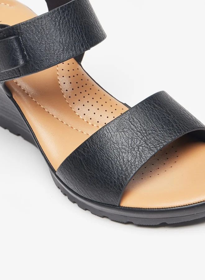 Le Confort Women's Strappy Wedge Heel Sandals with Hook and Loop Closure
