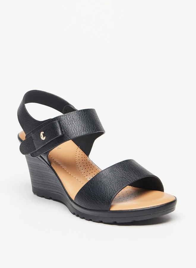 Le Confort Women's Strappy Wedge Heel Sandals with Hook and Loop Closure