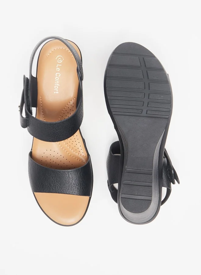 Le Confort Women's Strappy Wedge Heel Sandals with Hook and Loop Closure