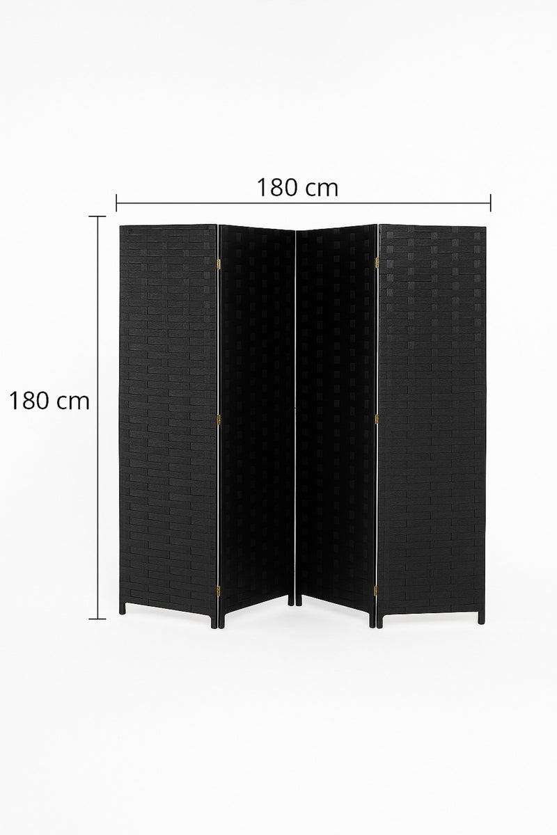 MARIA HOMES 4-Panel Woven Room Divider – 180×180 cm Foldable Privacy Screen in Elegant Black - Image 5