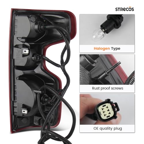 STRECOS Tail Light Compatible With 2019 2020 2021 2022 2023 2024 2025 2026 Chevy Silverado 1500 / 20-23 2500HD 3500HD Halogen Rear Brake Signal Taillights Replacement w/ Bulb & Harness (Left Driver Side) - Image 3