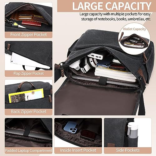 NerIion Nerlion Messenger Bag for Men 17-17.3 Inch Laptop Bag Canvas Water-resistant Computer Bag Shoulder Bag Work Briefcase Bookbag for College (Dark Gray) - Image 4