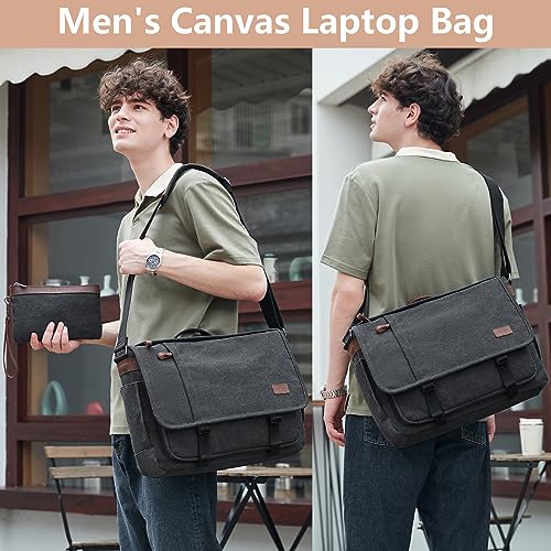 NerIion Nerlion Messenger Bag for Men 17-17.3 Inch Laptop Bag Canvas Water-resistant Computer Bag Shoulder Bag Work Briefcase Bookbag for College (Dark Gray) - Image 2
