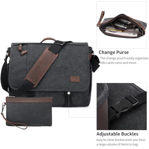 NerIion Nerlion Messenger Bag for Men 17-17.3 Inch Laptop Bag Canvas Water-resistant Computer Bag Shoulder Bag Work Briefcase Bookbag for College (Dark Gray) - Image 3