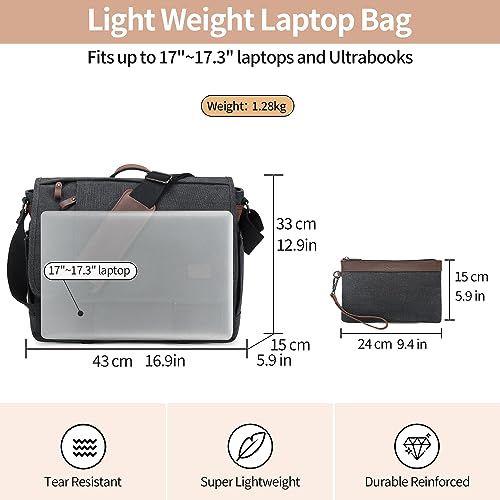 NerIion Nerlion Messenger Bag for Men 17-17.3 Inch Laptop Bag Canvas Water-resistant Computer Bag Shoulder Bag Work Briefcase Bookbag for College (Dark Gray) - Image 5