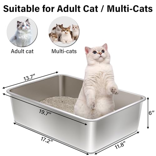 Olacat Stainless Steel Litter Box, 20"x14"x6" Large Metal Cat Litter Box, Easy to Clean, Non Stick No Smell,Steel Litterbox for Adult Cats/Kitty - Image 2