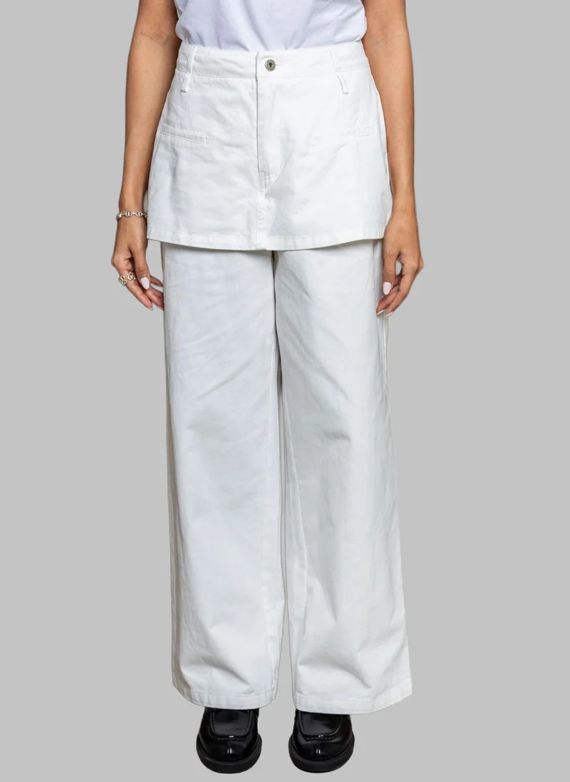 Bond White Skirt Pants with Overlay – High Waist Wide Leg