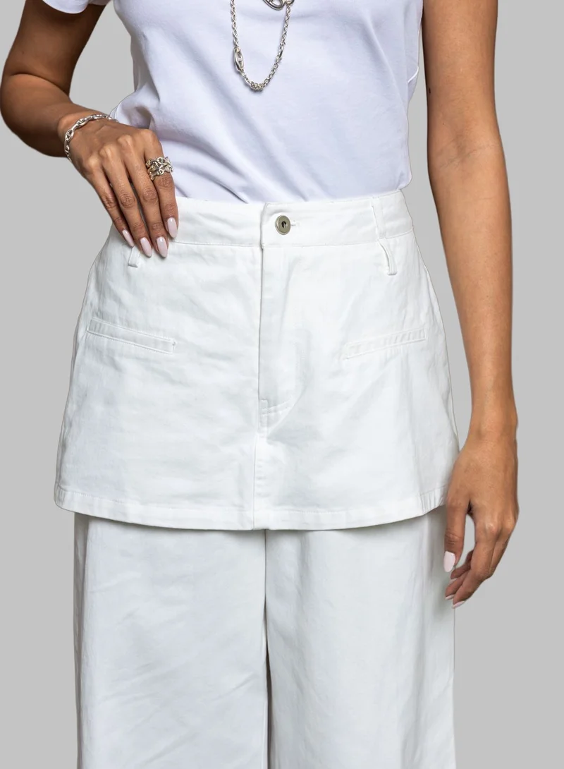 Bond White Skirt Pants with Overlay – High Waist Wide Leg