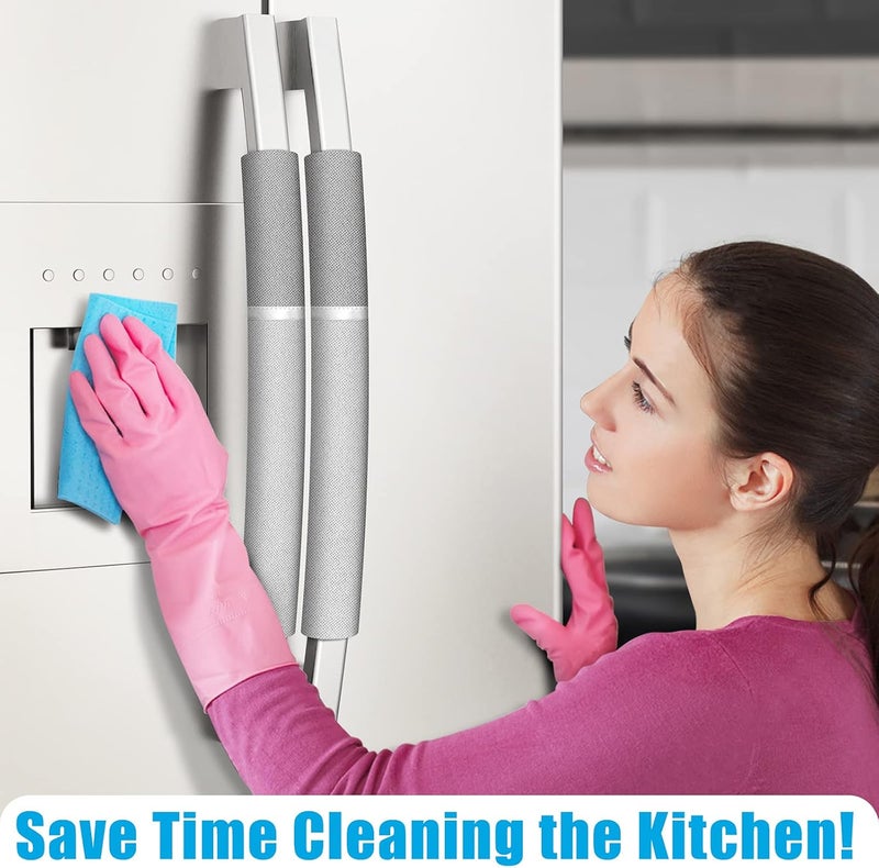ELCOOR Refrigerator Door Handle Covers,5pcs, Safeguard Your Kitchen and Appliances and Keep Them Clear of Grease, Stains etc. Upgrade Your Kitchen Decor with Original Design,Timesaver! (Grey/Platinum) - Image 3