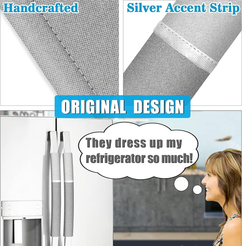 ELCOOR Refrigerator Door Handle Covers,5pcs, Safeguard Your Kitchen and Appliances and Keep Them Clear of Grease, Stains etc. Upgrade Your Kitchen Decor with Original Design,Timesaver! (Grey/Platinum) - Image 4