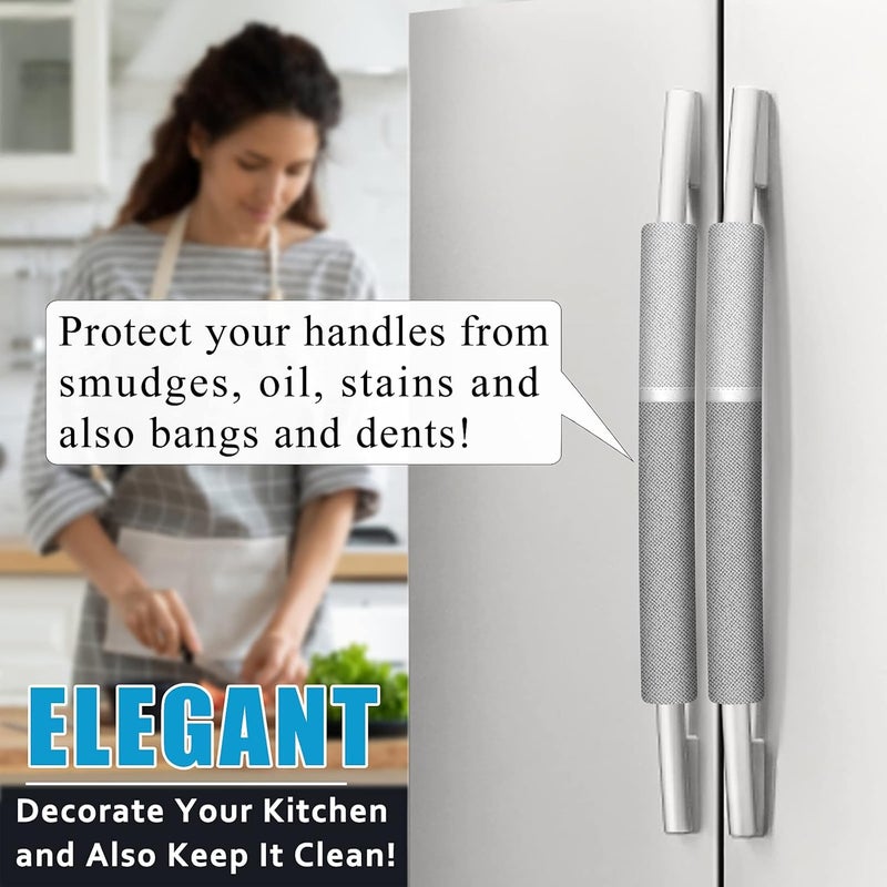 ELCOOR Refrigerator Door Handle Covers,5pcs, Safeguard Your Kitchen and Appliances and Keep Them Clear of Grease, Stains etc. Upgrade Your Kitchen Decor with Original Design,Timesaver! (Grey/Platinum) - Image 2