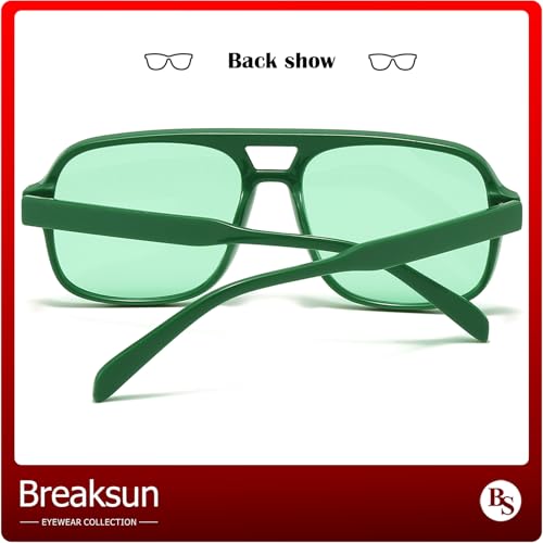 Breaksun Retro Aviator Sunglasses for Women Men Trendy Classic 70s Square Green Aviator Sun Glasses Vintage Shades (Green/Ocean green) - Image 3