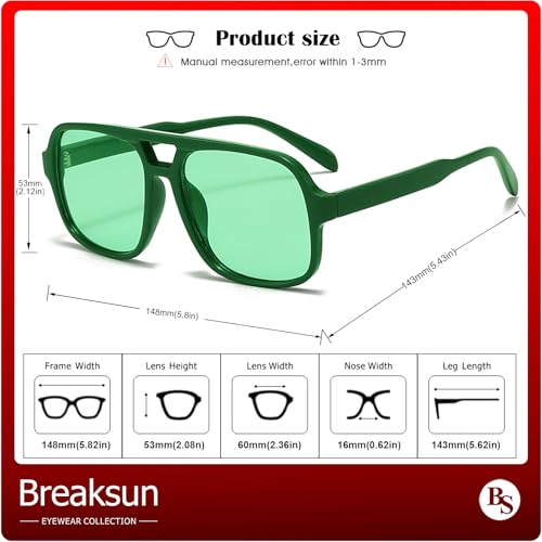 Breaksun Retro Aviator Sunglasses for Women Men Trendy Classic 70s Square Green Aviator Sun Glasses Vintage Shades (Green/Ocean green) - Image 5
