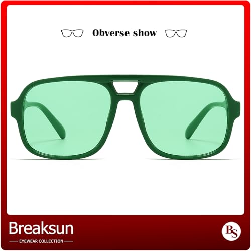 Breaksun Retro Aviator Sunglasses for Women Men Trendy Classic 70s Square Green Aviator Sun Glasses Vintage Shades (Green/Ocean green) - Image 2