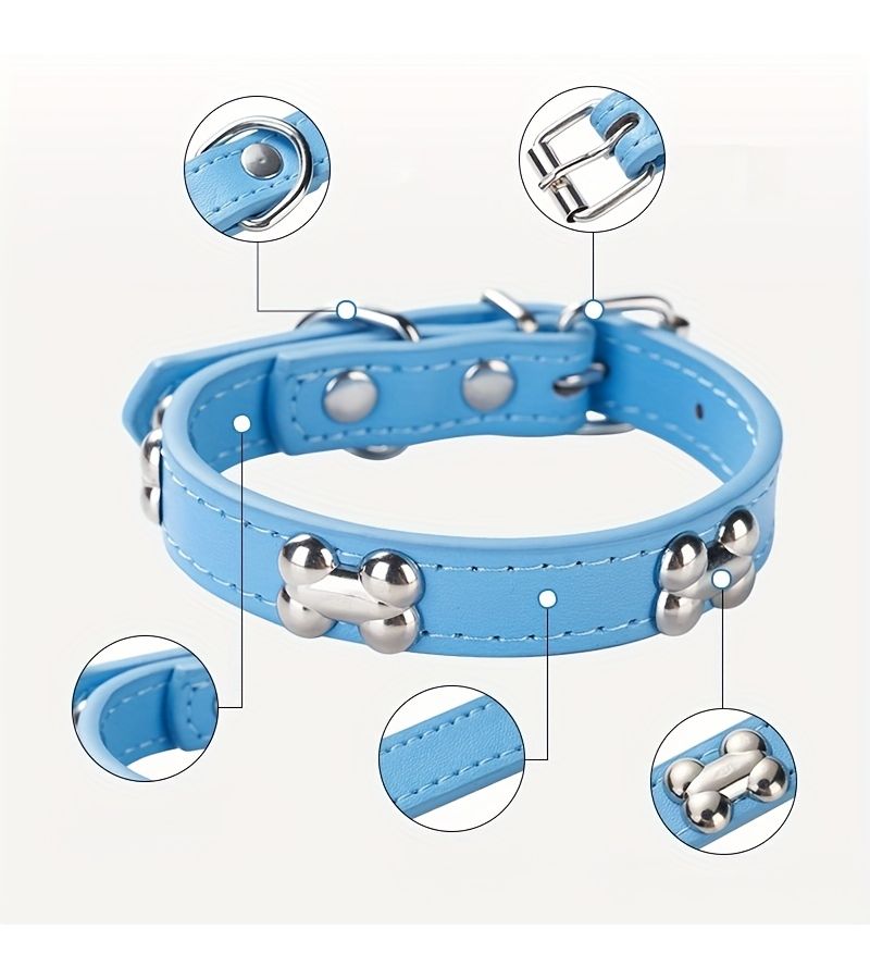Dark Blue Faux Leather Personalized Dog Collar Engraveable Safety Strap - Image 3