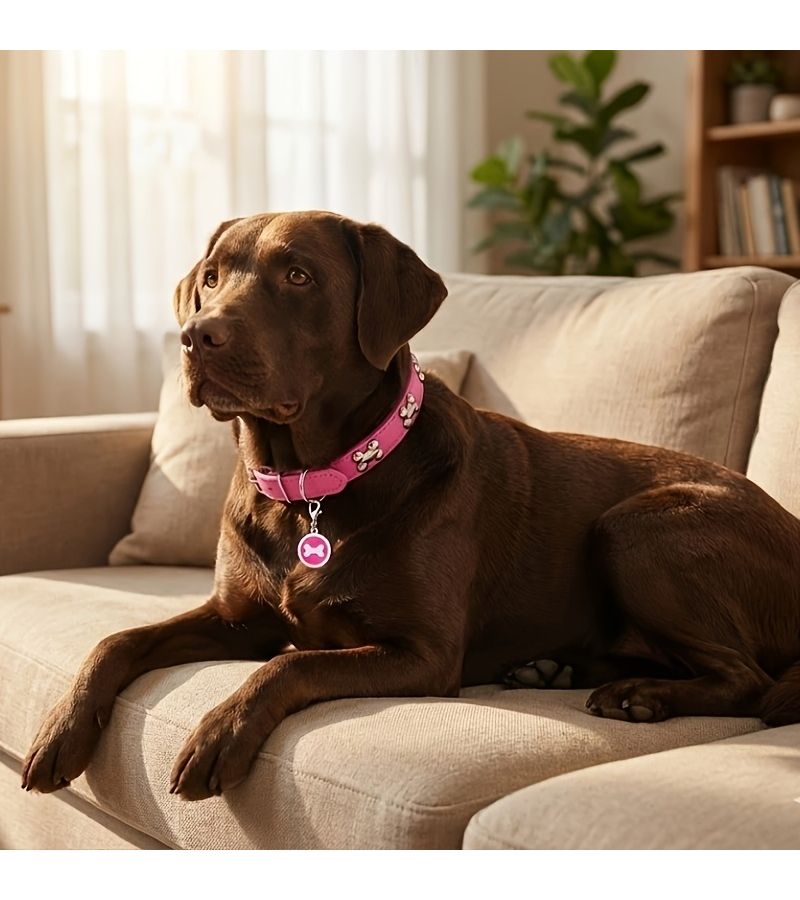 Dark Blue Faux Leather Personalized Dog Collar Engraveable Safety Strap - Image 5