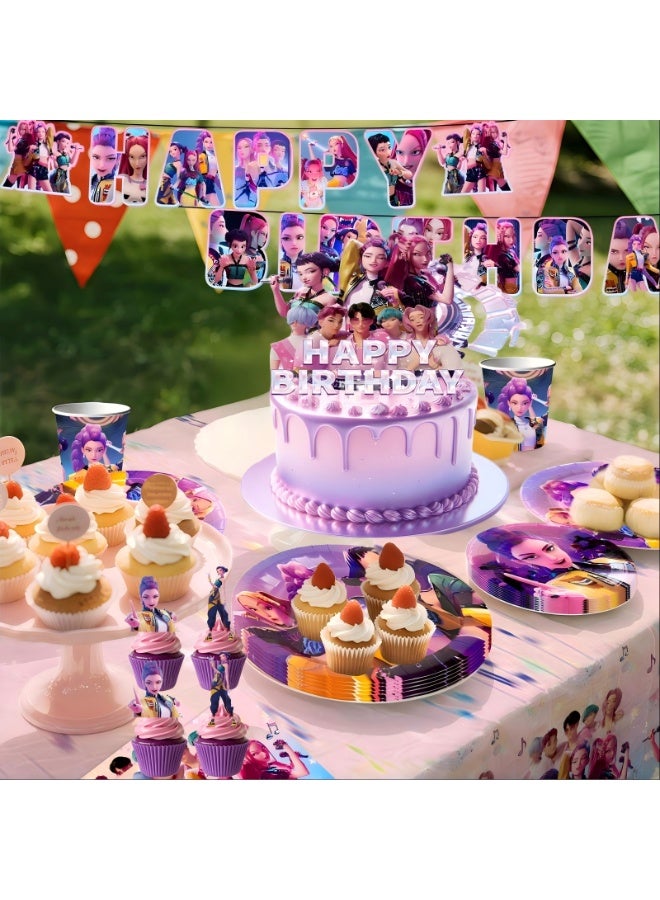 ILovhaprty 25pcs KPop Demon Hunters Cake Decorations, HUNTR/X Cake Toppers Set - 1 Large Demon Hunter Cake Topper + 24 Mini Cupcake Toppers for KPop Demon Hunters Birthday Decorations Supplies - Image 4