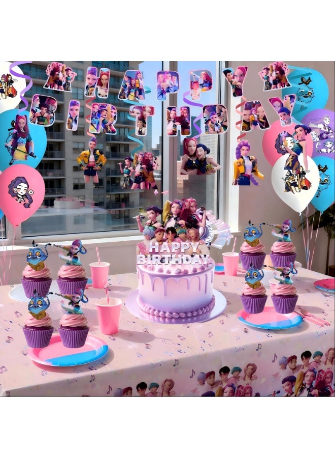 ILovhaprty 25pcs KPop Demon Hunters Cake Decorations, HUNTR/X Cake Toppers Set - 1 Large Demon Hunter Cake Topper + 24 Mini Cupcake Toppers for KPop Demon Hunters Birthday Decorations Supplies - Image 5