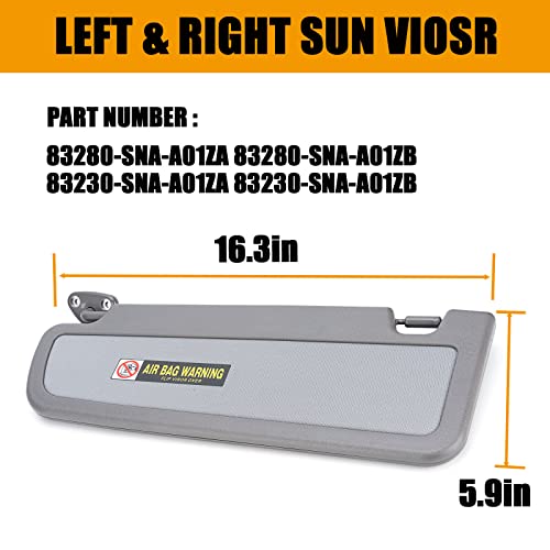 Xiaoyudou Left Driver & Right Passenger Side Sun Visor Compatible with Honda Civic 2006 2007 2008 2009 2010 2011 Replaces # 83280-SNA-A01ZA, 83230-SNA-A01ZA (Atlas Gray) - Image 4