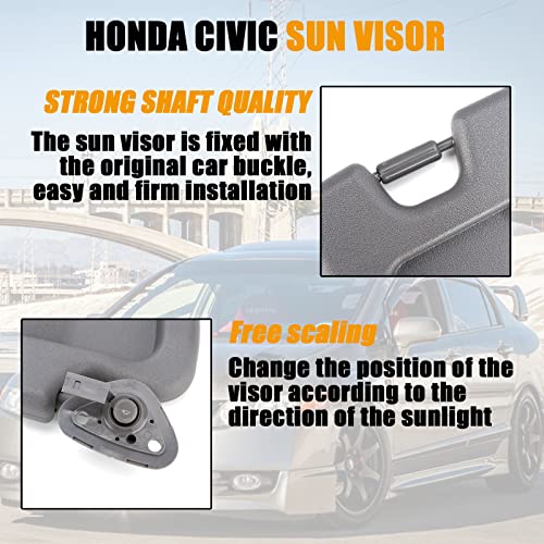 Xiaoyudou Left Driver & Right Passenger Side Sun Visor Compatible with Honda Civic 2006 2007 2008 2009 2010 2011 Replaces # 83280-SNA-A01ZA, 83230-SNA-A01ZA (Atlas Gray) - Image 3