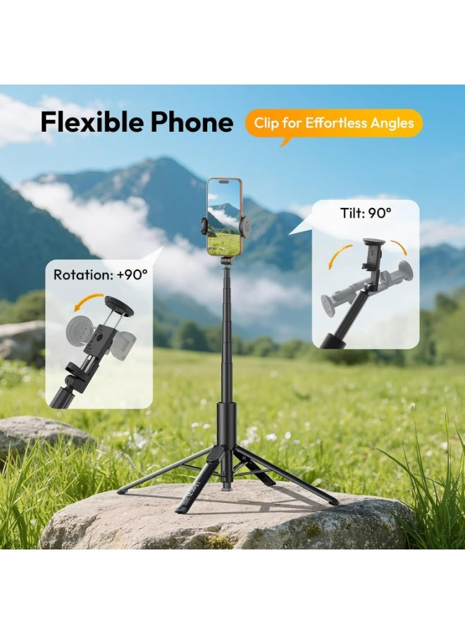 يولانزي حامل ثلاثي القوائم أوتوماتيكي للهاتف يولانزي MT86 بطول 60 بوصة مع جهاز تحكم عن بعد بتقنية البلوتوث، عصا سيلفي قابلة للتعديل والفتح التلقائي لأجهزة iPhone وAndroid، حامل ثلاثي القوائم محمول وقابل للتمديد للسفر لالتقاط صور السيلفي/التصوير المرئي، أسود - Image 5