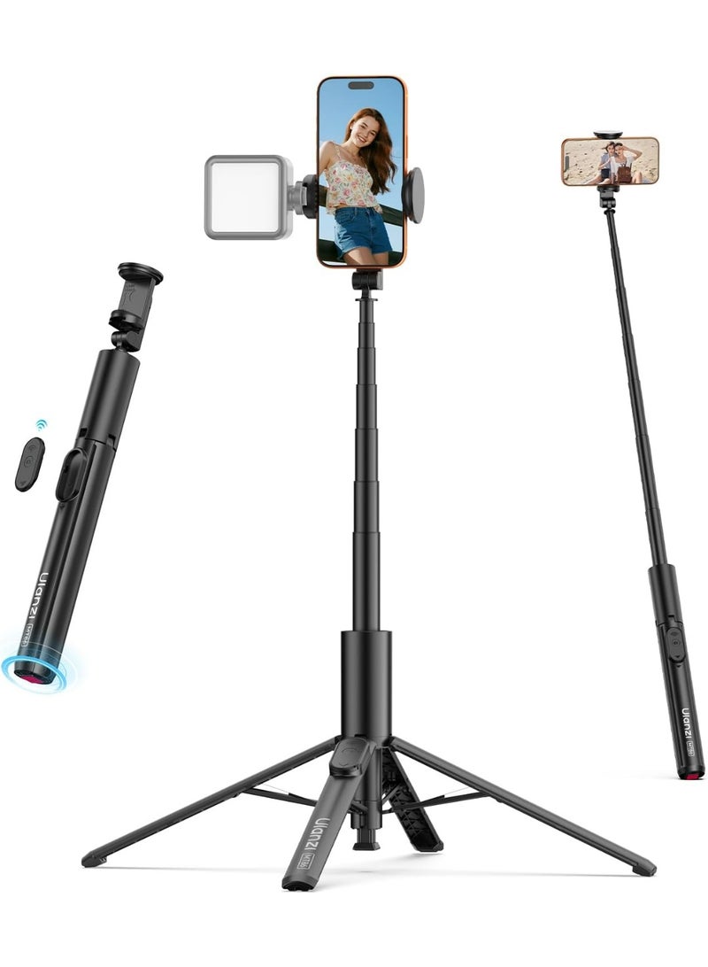 يولانزي حامل ثلاثي القوائم أوتوماتيكي للهاتف يولانزي MT86 بطول 60 بوصة مع جهاز تحكم عن بعد بتقنية البلوتوث، عصا سيلفي قابلة للتعديل والفتح التلقائي لأجهزة iPhone وAndroid، حامل ثلاثي القوائم محمول وقابل للتمديد للسفر لالتقاط صور السيلفي/التصوير المرئي، أسود - Image 1