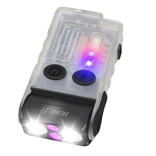 Boruit V20 Small Powerful Flashlight Super Bright with 365nm UV, Red Blue Green Warm Light, 180° Swivels, 110dB Buzzer, Mini Keychain Pocket Rechargeable LED Flashlights Usb EDC Clip Flash Light White - Image 1