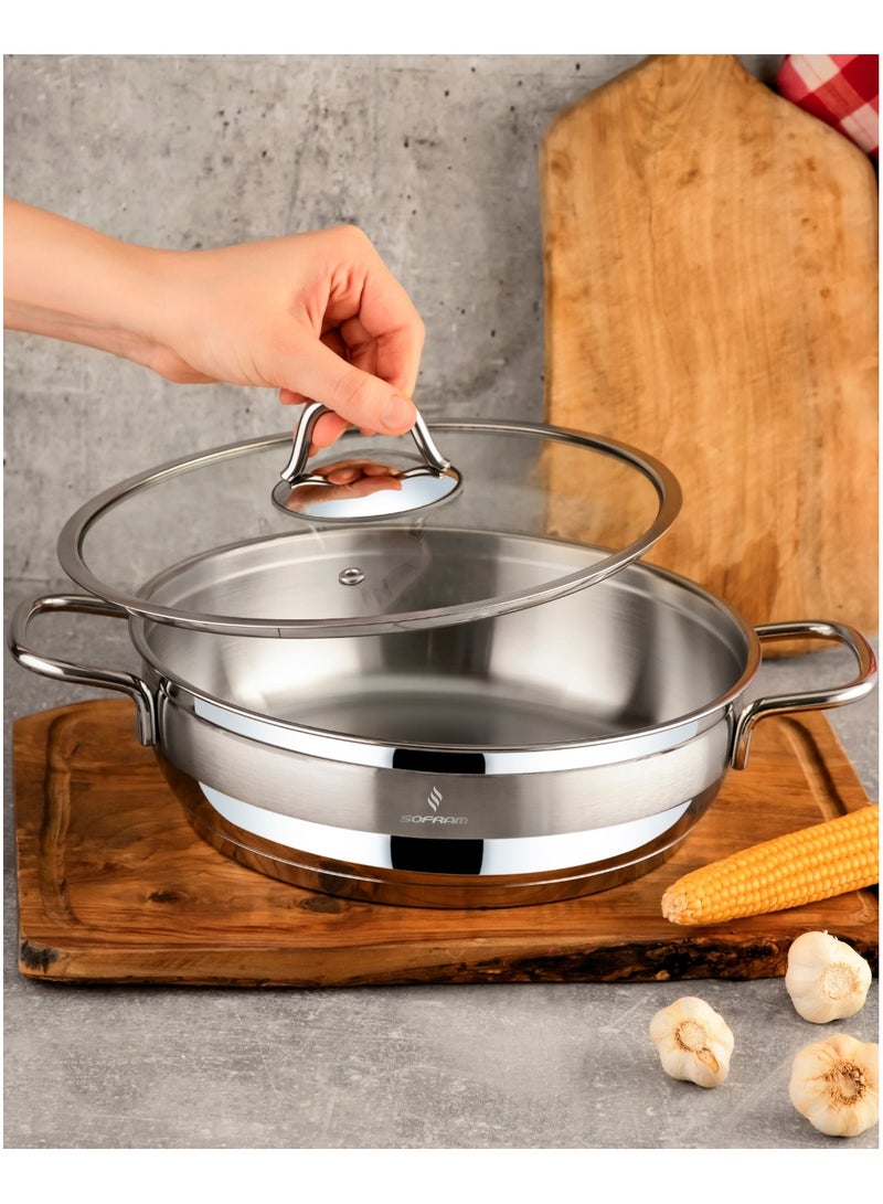 سوفرام قدر طبخ منخفض سوفرام استيل تركي غطاء زجاج مقاس 30 سم - Image 5