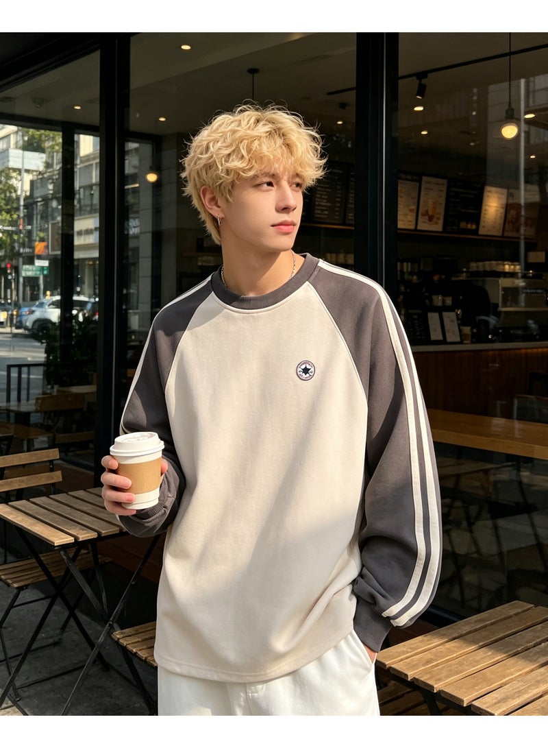 Converse Unisex Raglan Long Sleeve T‑Shirt, Side Stripes Casual Loose Fit Daily Wear Top, Coffee - Image 4